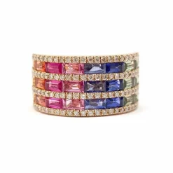 Bague saphirs multicolores diamants or rose