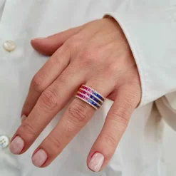 Bague saphirs multicolores diamants or rose