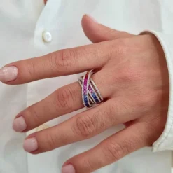 Bague saphirs multicolores diamants or blanc