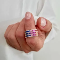 Bague saphirs multicolores diamants or rose