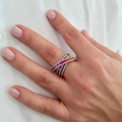 Bague saphirs multicolores diamants or blanc