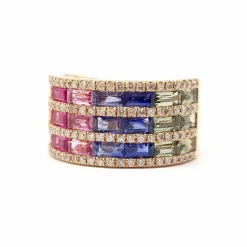 Bague saphirs multicolores diamants or rose