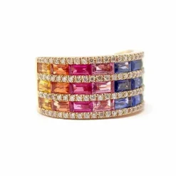Bague saphirs multicolores diamants or rose