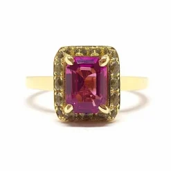 Bague saphirs rose & vert or jaune