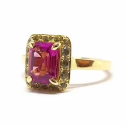 Bague saphirs rose & vert or jaune