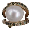 Bague Saphirs verts & Perle en or jaune