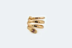 Bague serpent en or jaune et rubis