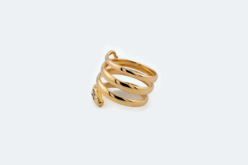 Bague serpent en or jaune et rubis