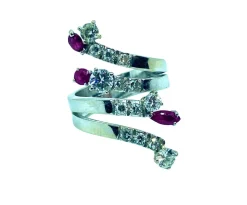 Bague Serpent Or blanc Rubis Diamants