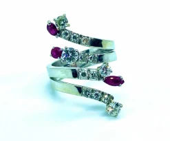 Bague Serpent Or blanc Rubis Diamants