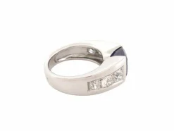 bague sertie pierre tanzanite 5 ct 6 diamants 1.3ct t57 en or blanc 12.9g