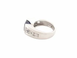 bague sertie pierre tanzanite 5 ct 6 diamants 1.3ct t57 en or blanc 12.9g