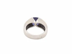 bague sertie pierre tanzanite 5 ct 6 diamants 1.3ct t57 en or blanc 12.9g