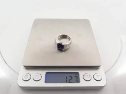 bague sertie pierre tanzanite 5 ct 6 diamants 1.3ct t57 en or blanc 12.9g