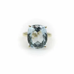 Bague Signature en or 14 carats et topaze bleu clair 6 carats
