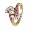 Bague Sinueuse, Rubis & Diamants, Or Jaune
