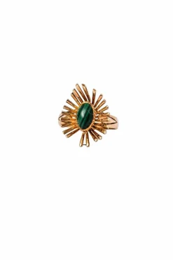 Bague "Soleil" en or jaune et malachite