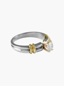BAGUE SOLITAIRE DEUX ORS & DIAMANTS
