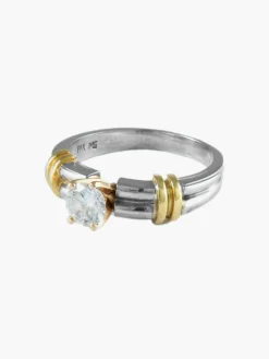 BAGUE SOLITAIRE DEUX ORS & DIAMANTS