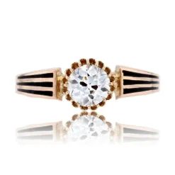 Bague solitaire ancienne diamant et émail noir
