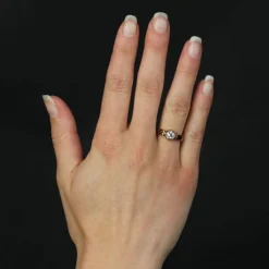 Bague solitaire ancienne diamant et émail noir
