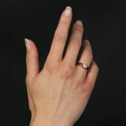 Bague solitaire ancienne diamant et émail noir