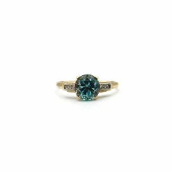 Bague solitaire Art déco en or 14 carats avec zircon et diamant