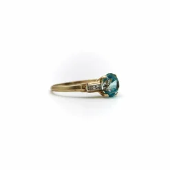 Bague solitaire Art déco en or 14 carats avec zircon et diamant