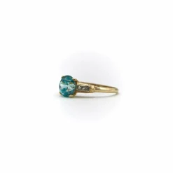 Bague solitaire Art déco en or 14 carats avec zircon et diamant
