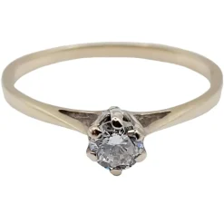 Bague solitaire art déco or blanc ornée d'un diamant taille brillant