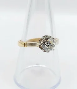 Bague solitaire art deco or jaune diamant taille ancienne