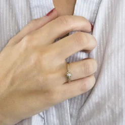 Bague solitaire diamant or jaune et blanc