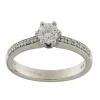 Bague solitaire en or blanc avec diamant central et diamants sur la tige