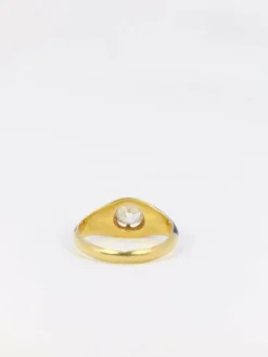 Bague solitaire émail bleu diamant taille ancienne