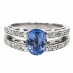 Bague Solitaire Or blanc Saphir