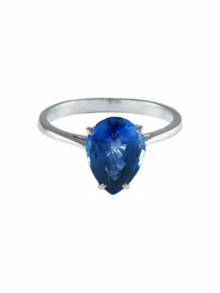BAGUE SOLITAIRE OR BLANC ET SAPHIR DE CEYLAN