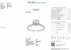 Bague solitaire or blanc certifiée HRD avec diamant naturel de 1,00 carat
