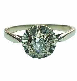 Bague solitaire or gris diamant taille ancienne