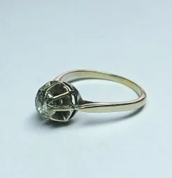 Bague solitaire or gris diamant taille ancienne