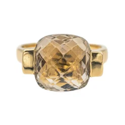 Bague Solitaire Or jaune Quartz fumé