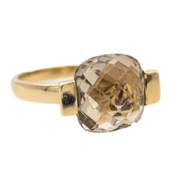 Bague Solitaire Or jaune Quartz fumé