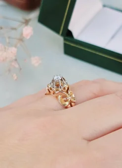 Bague solitaire or rose, or jaune