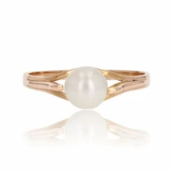 Bague solitaire or rose perle de culture