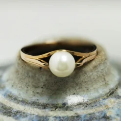Bague solitaire or rose perle de culture