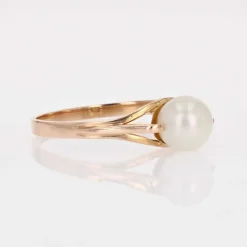 Bague solitaire or rose perle de culture