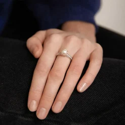 Bague Solitaire Perle et diamants