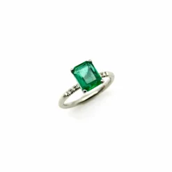 Bague solitaire platine émeraude et diamant
