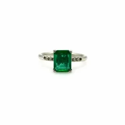 Bague solitaire platine émeraude et diamant