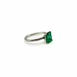 Bague solitaire platine émeraude et diamant