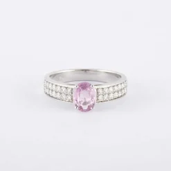 Bague Solitaire Saphir rose Diamants